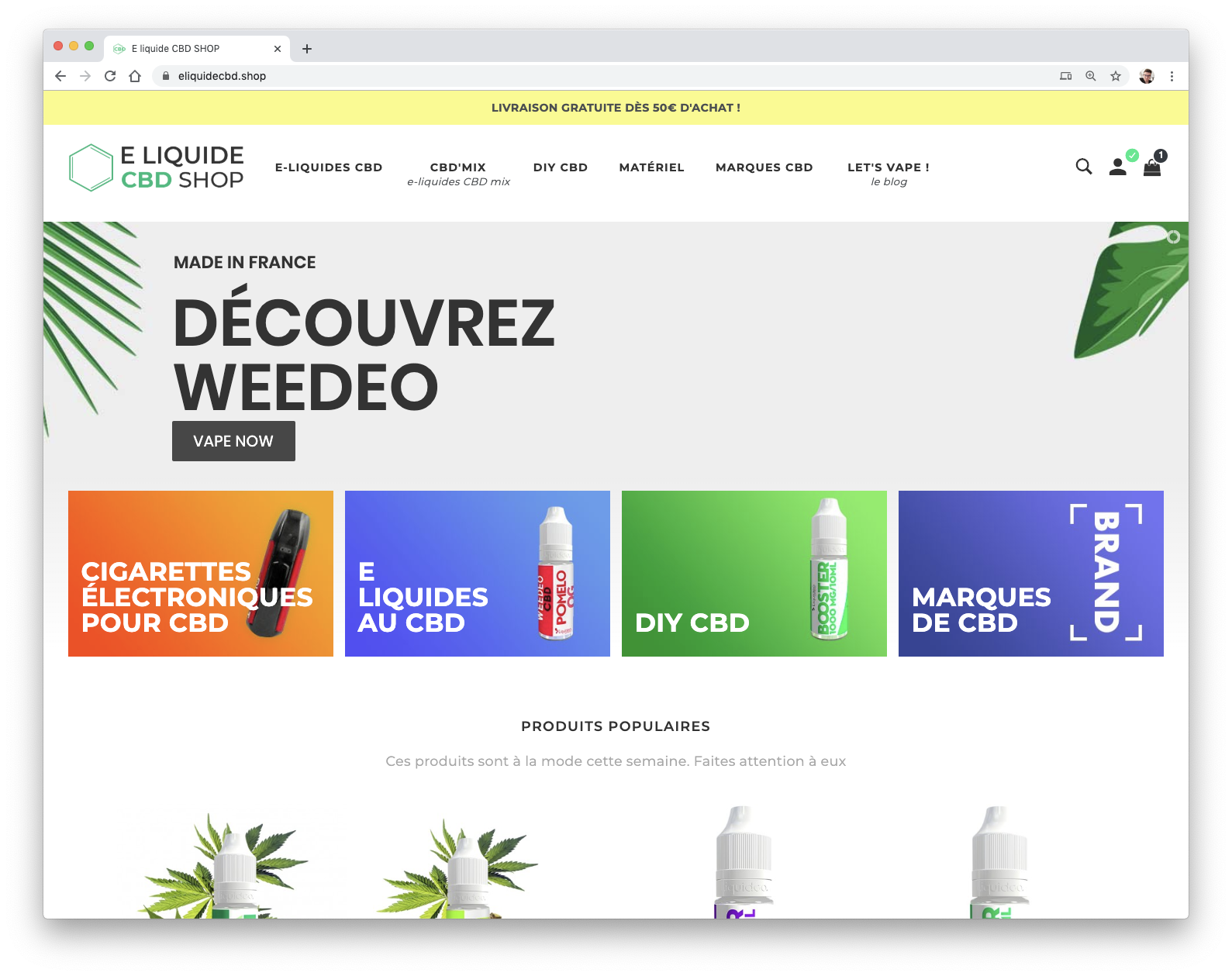 Page d'accueil d'e liquide CBD Shop